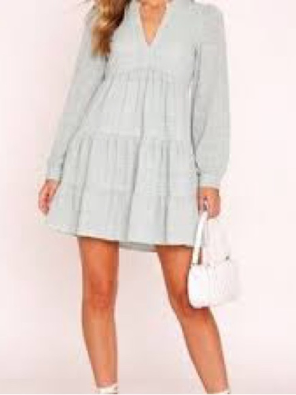 Nasty Gal Mint Green Tiered Babydoll Mini Dress Long Sleeve US 2 NWT